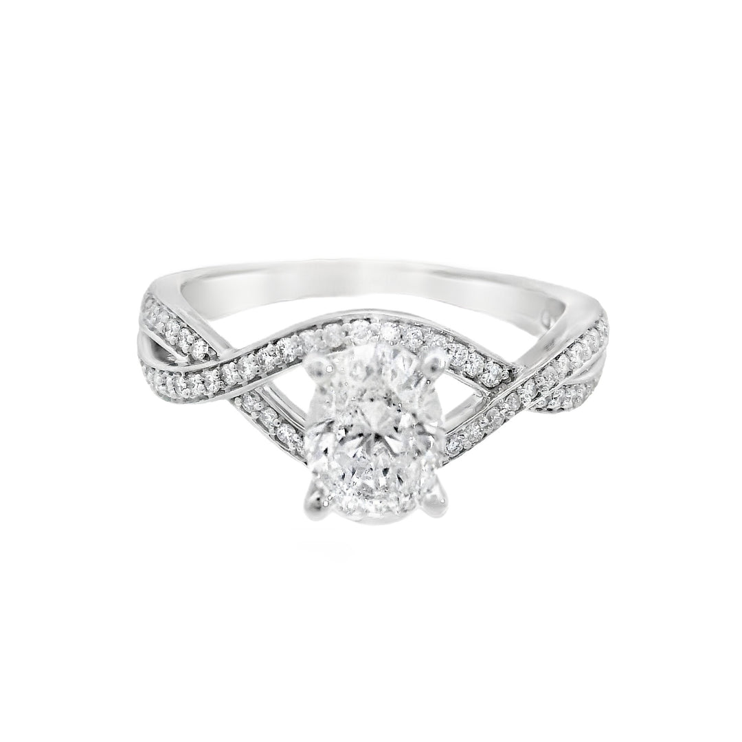 18K White Gold Oval Diamond Vintage Engagement Ring - CLT Jewels