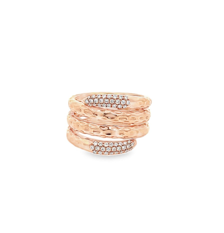 14K Rose Gold 0.22ct. Diamond Hammered Fashion Ring