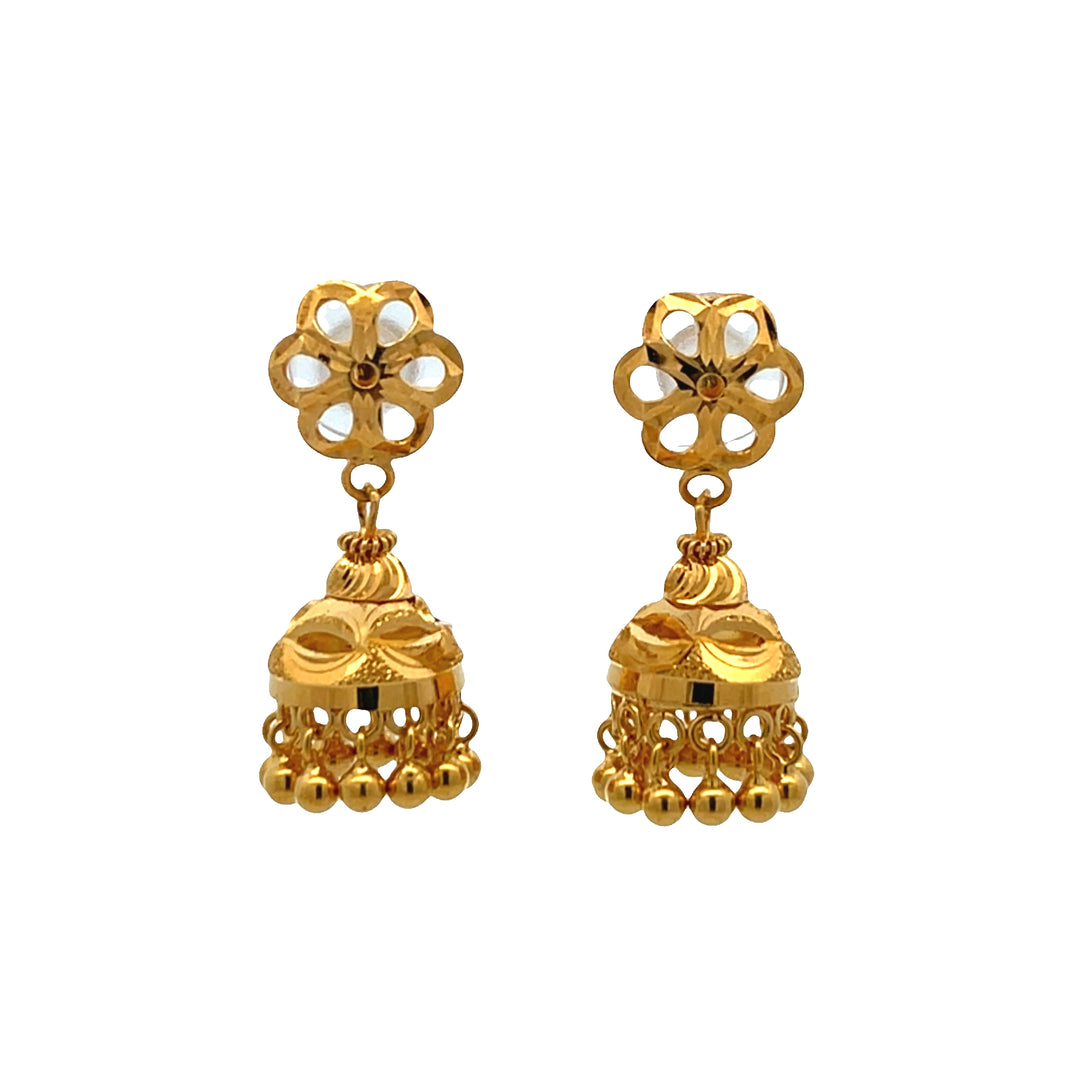 22K Yellow Gold Floral Dangle Earrings