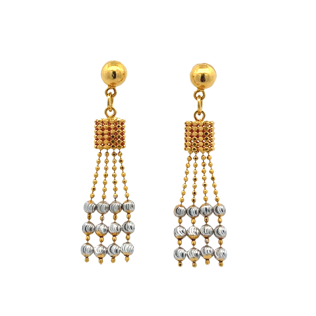 22K Yellow Gold Bead Dangle Push-Back Earrings