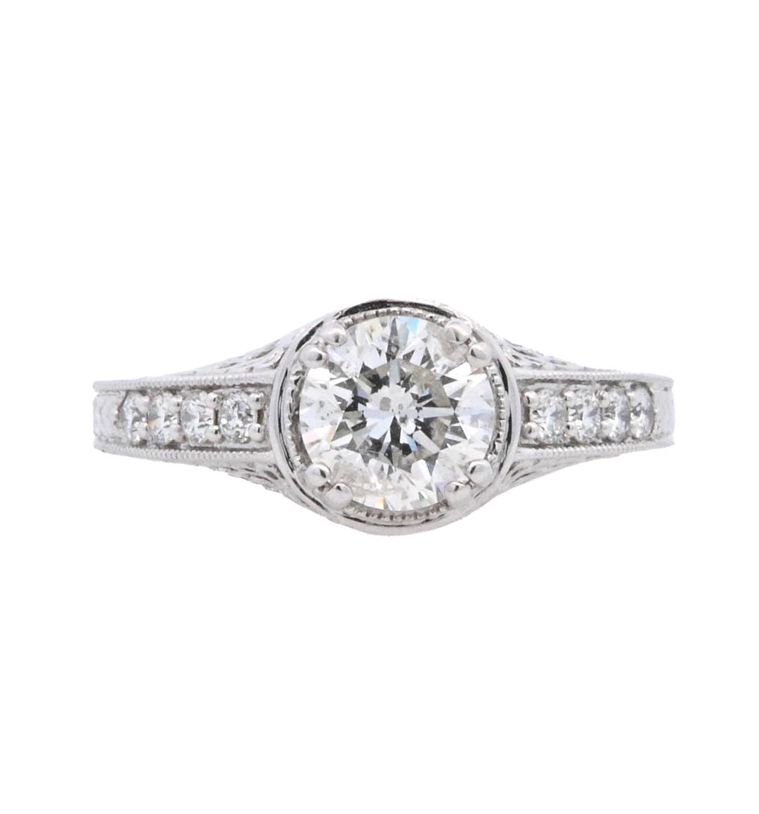 18K White Round Diamond 1.02Ct Vintage Engagement Ring - CLT Jewels
