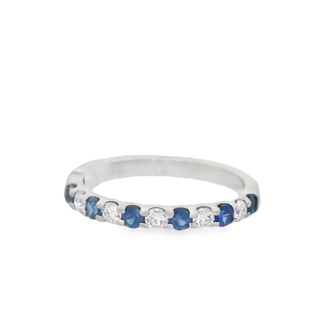 14K White Gold 0.27ct Diamond and Sapphire Half- Anniversary Women's Wedding Band