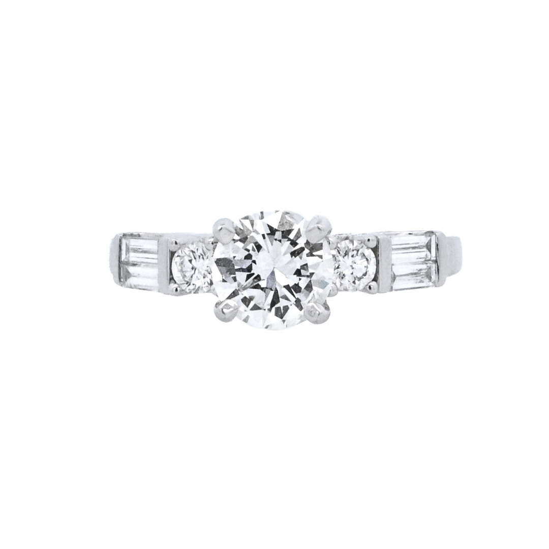 14K White Gold Round Diamond 0.96Ct Multi-Stone Engagement Ring - CLT Jewels