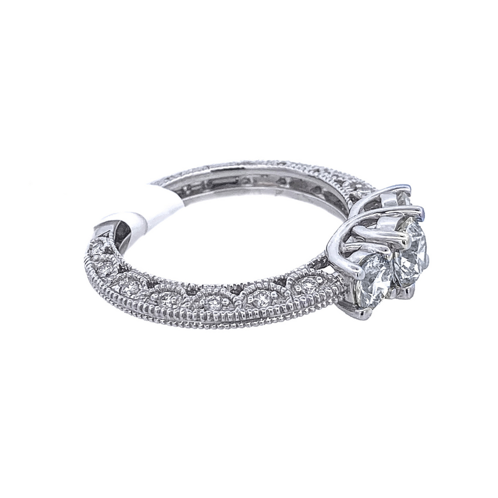 14K White Gold Diamond 1.25Ct Three- Stone Engagement Ring - CLT Jewels