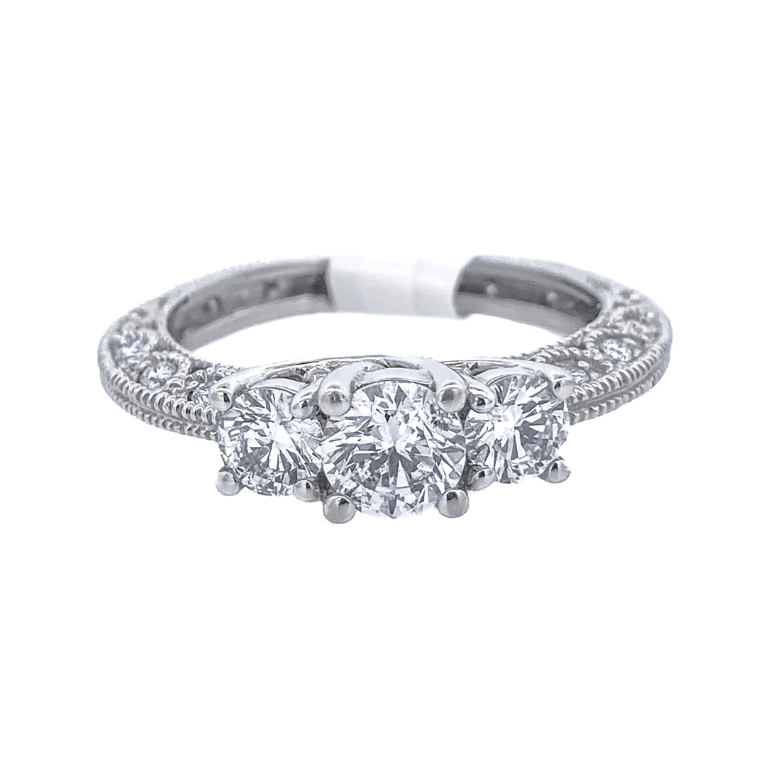 14K White Gold Diamond 1.25Ct Three- Stone Engagement Ring - CLT Jewels