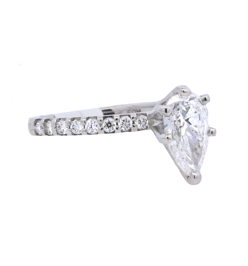 14K White Pear Diamond 0.90Ct Solitaire Engagement Ring - CLT Jewels