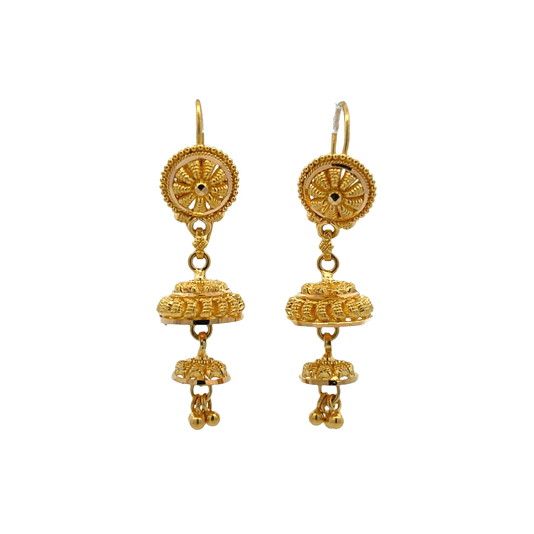 22K Yellow Gold Classic Dangle Lever Back Earrings