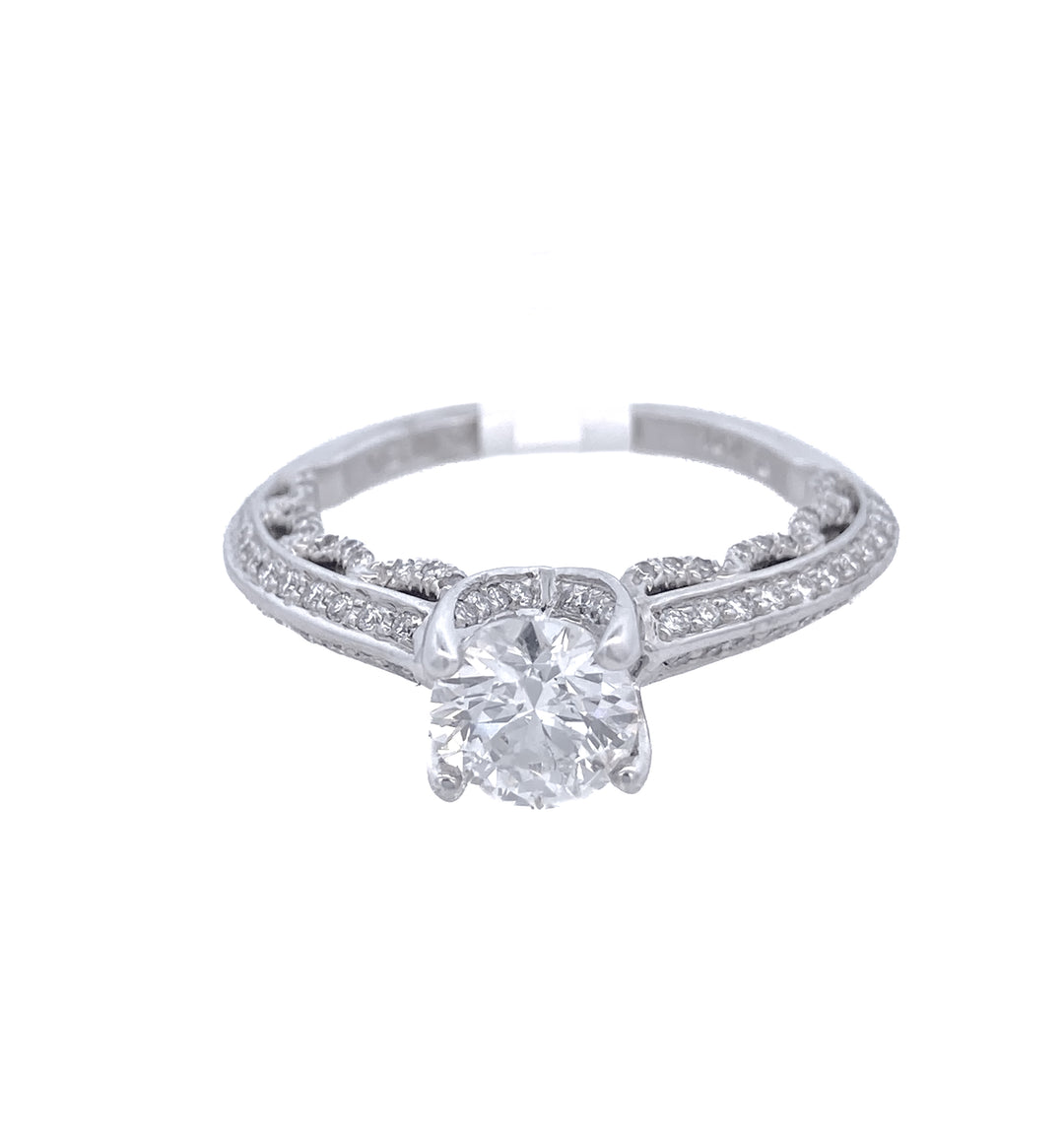 18K White Round Diamond 1.00Ct Vintage Engagement Ring - CLT Jewels