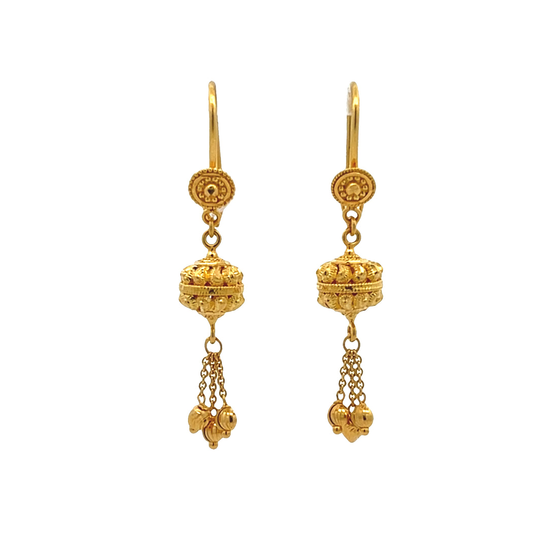 22K Yellow Gold Classic Dangle Earrings with Secure Screw Backs