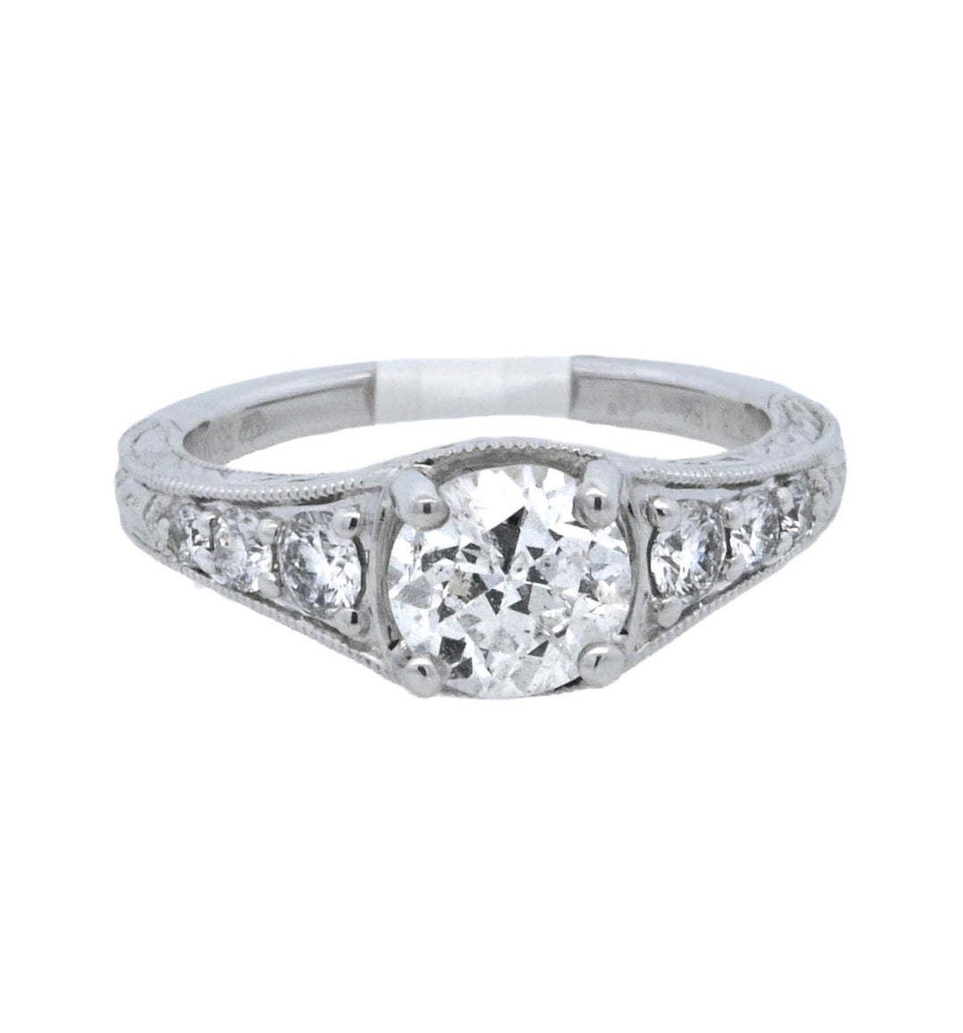 18K White Round Diamond 1.04Ct Vintage Engagement Ring - CLT Jewels