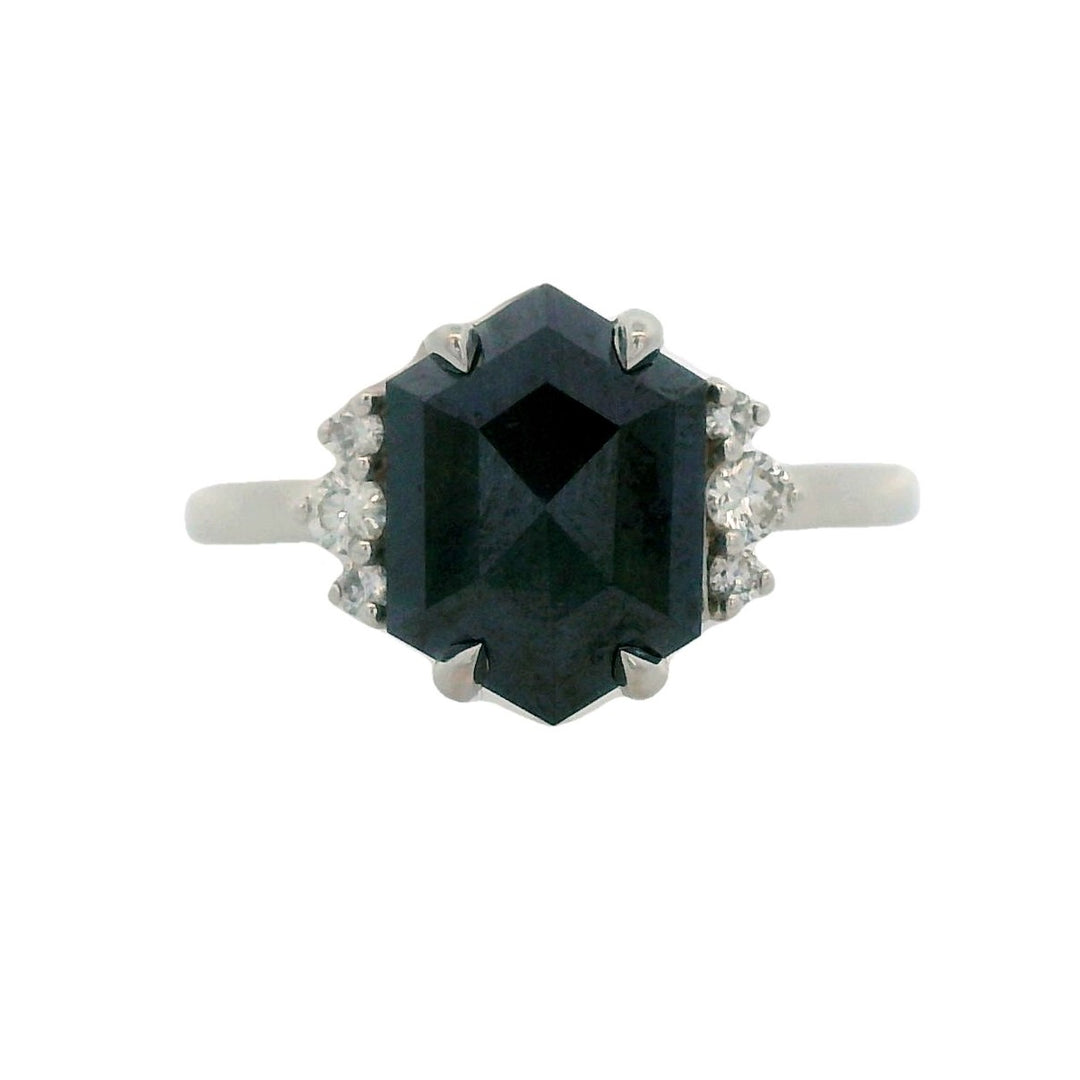 14K White Gold 2.21ct. Black Hexagon Diamond Fashion Ring - CLT Jewels