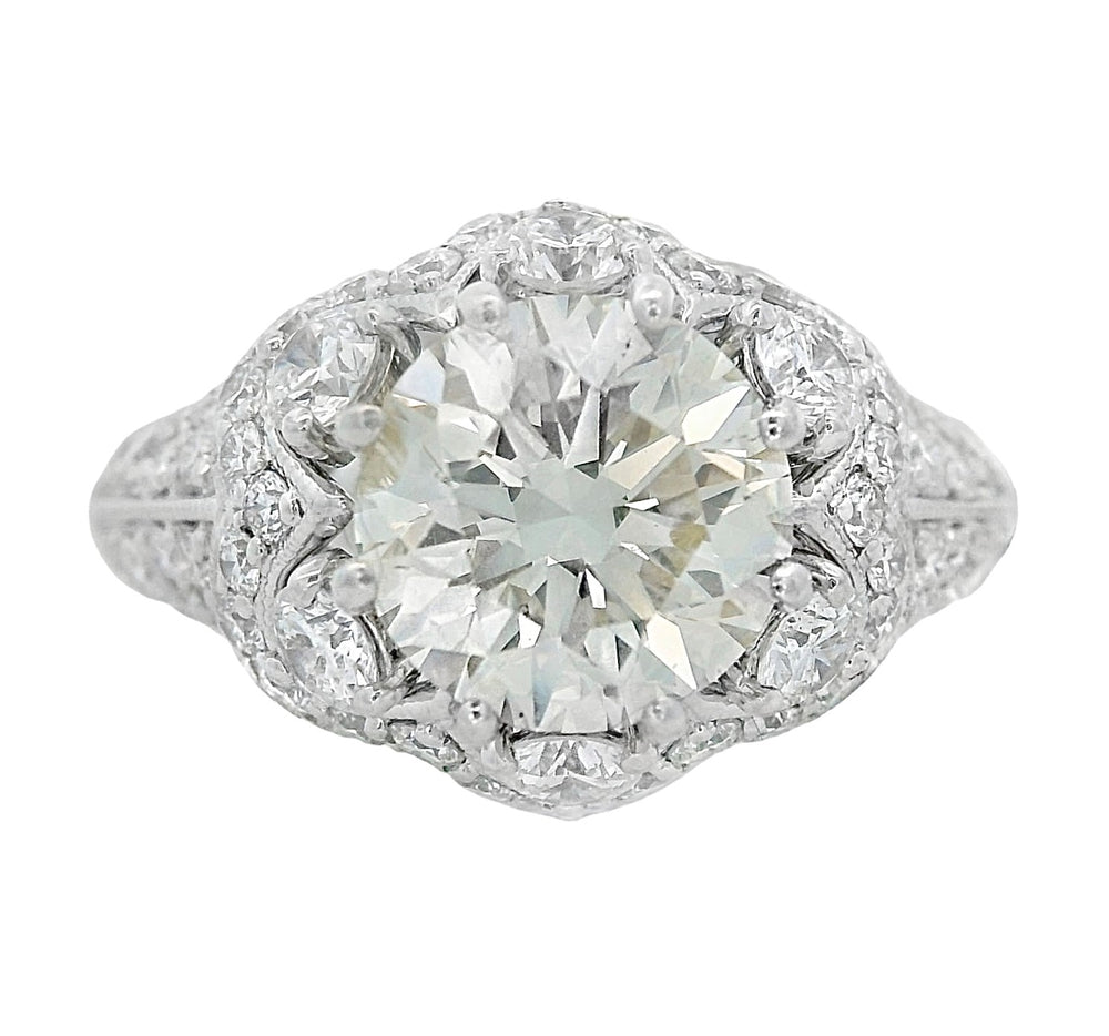 18K White Gold Vintage 2.01CT Round Diamond Ring - CLT Jewels