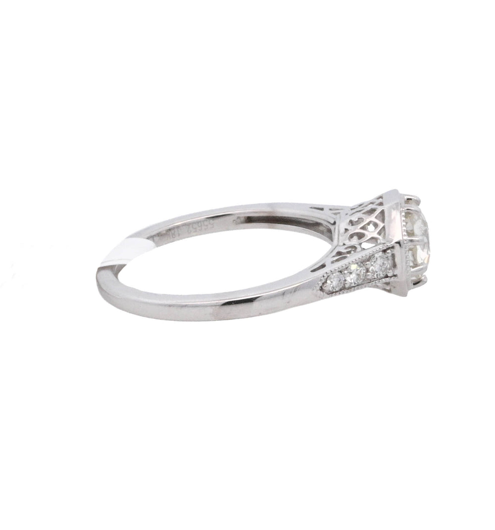 18K White Round Diamond 0.81Ct Geometric Engagement Ring - CLT Jewels