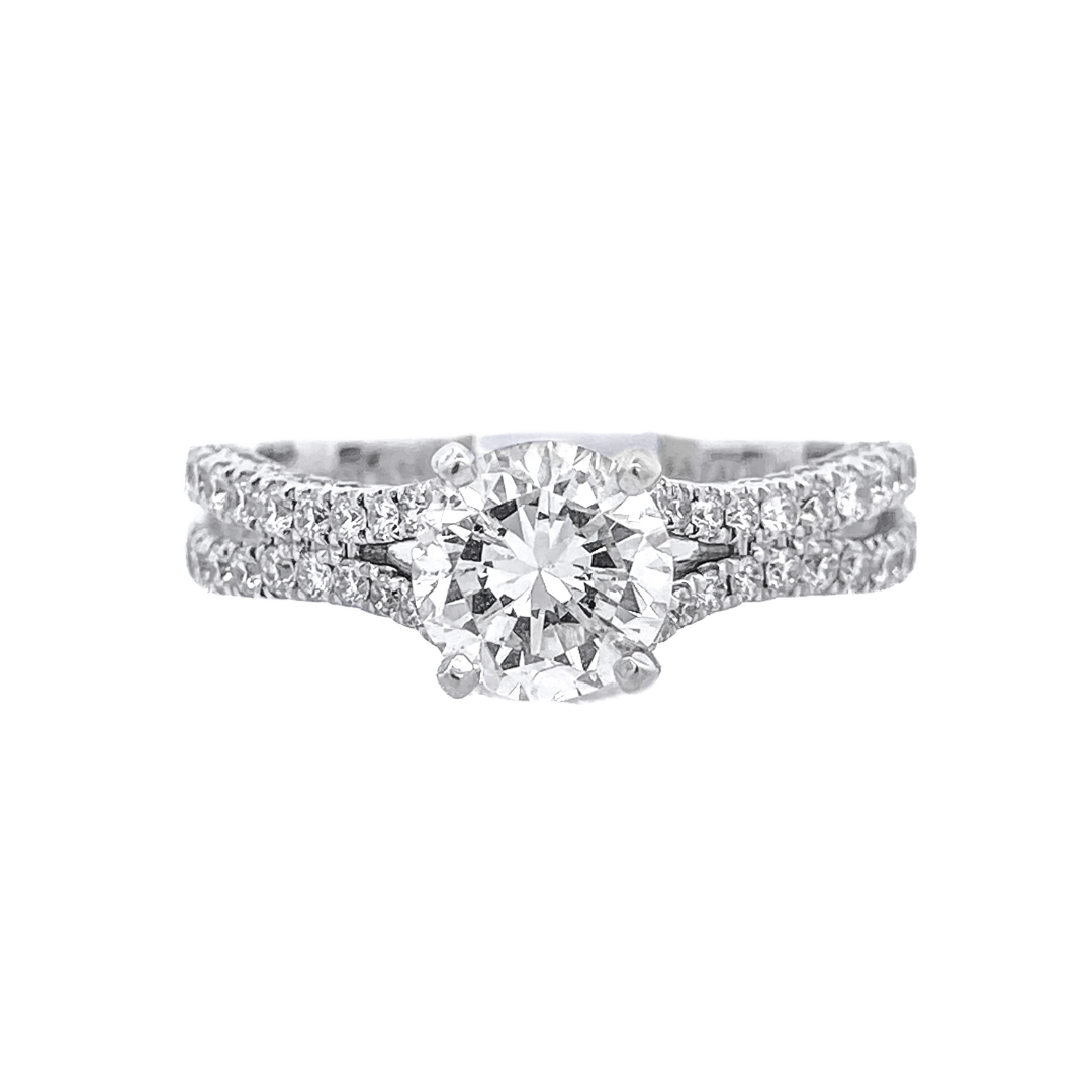 14K White Gold Round Diamond 1.20Ct Pavé Engagement Ring - CLT Jewels