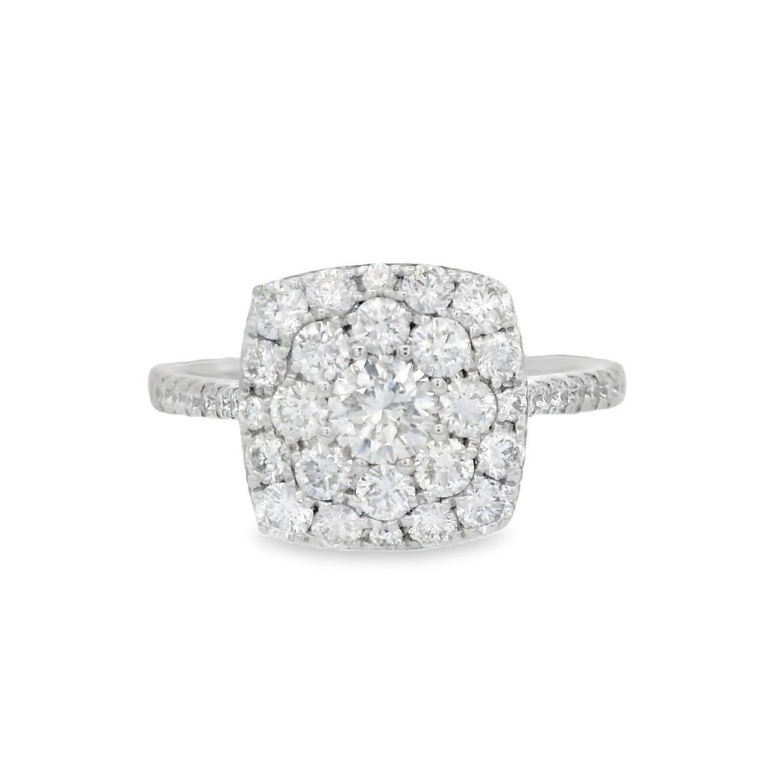 18K White Round Diamond 1.25Ct Cluster Engagement Ring - CLT Jewels