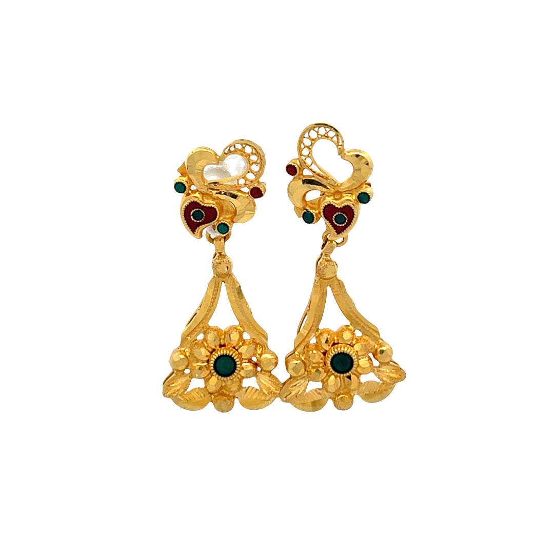 22K Yellow Gold Handmade Diamond Cut Enamel Earrings