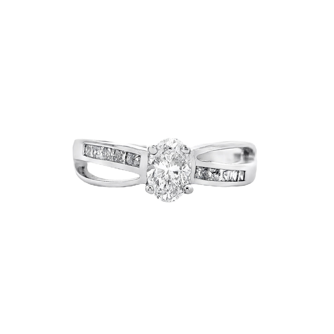 14K White Oval Diamond 0.50Ct Vintage Engagement Ring - CLT Jewels