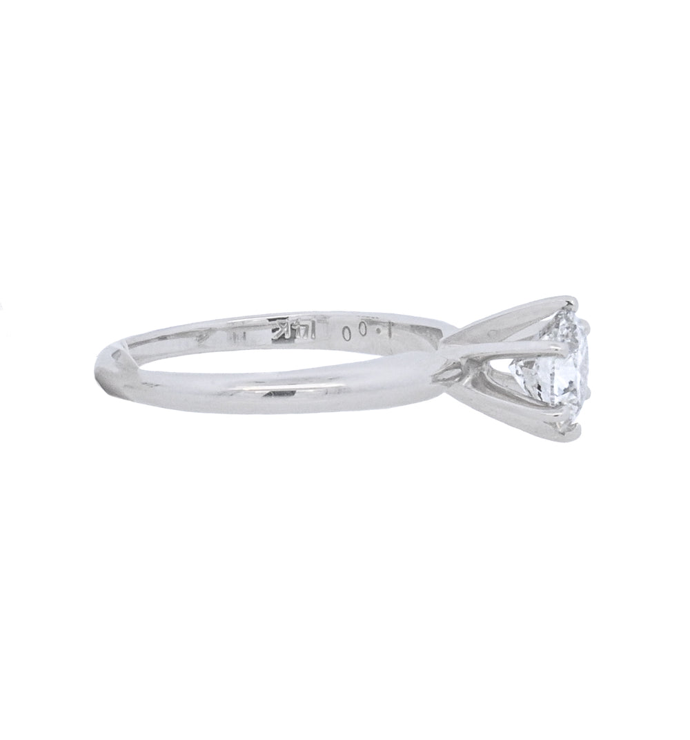 14K White Gold Round Diamond 1.00Ct Solitaire Engagement Ring - CLT Jewels