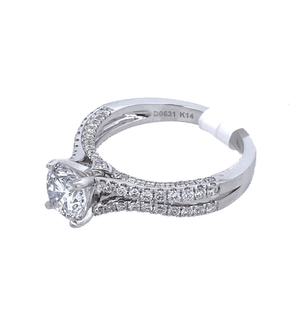 14K White Gold Round Diamond 1.20Ct Pavé Engagement Ring - CLT Jewels