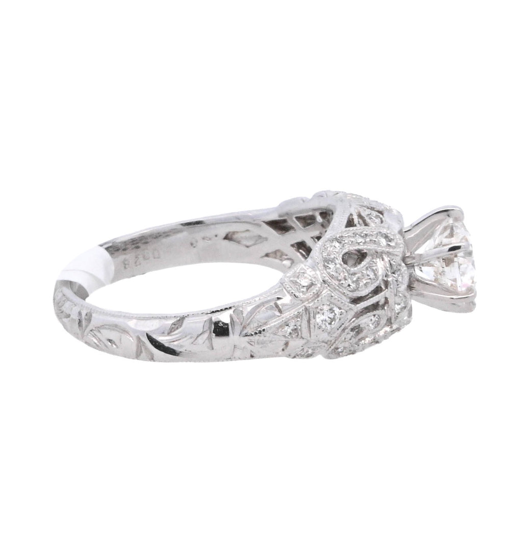 14K White Round Diamond 0.90Ct Vintage Engagement Ring - CLT Jewels