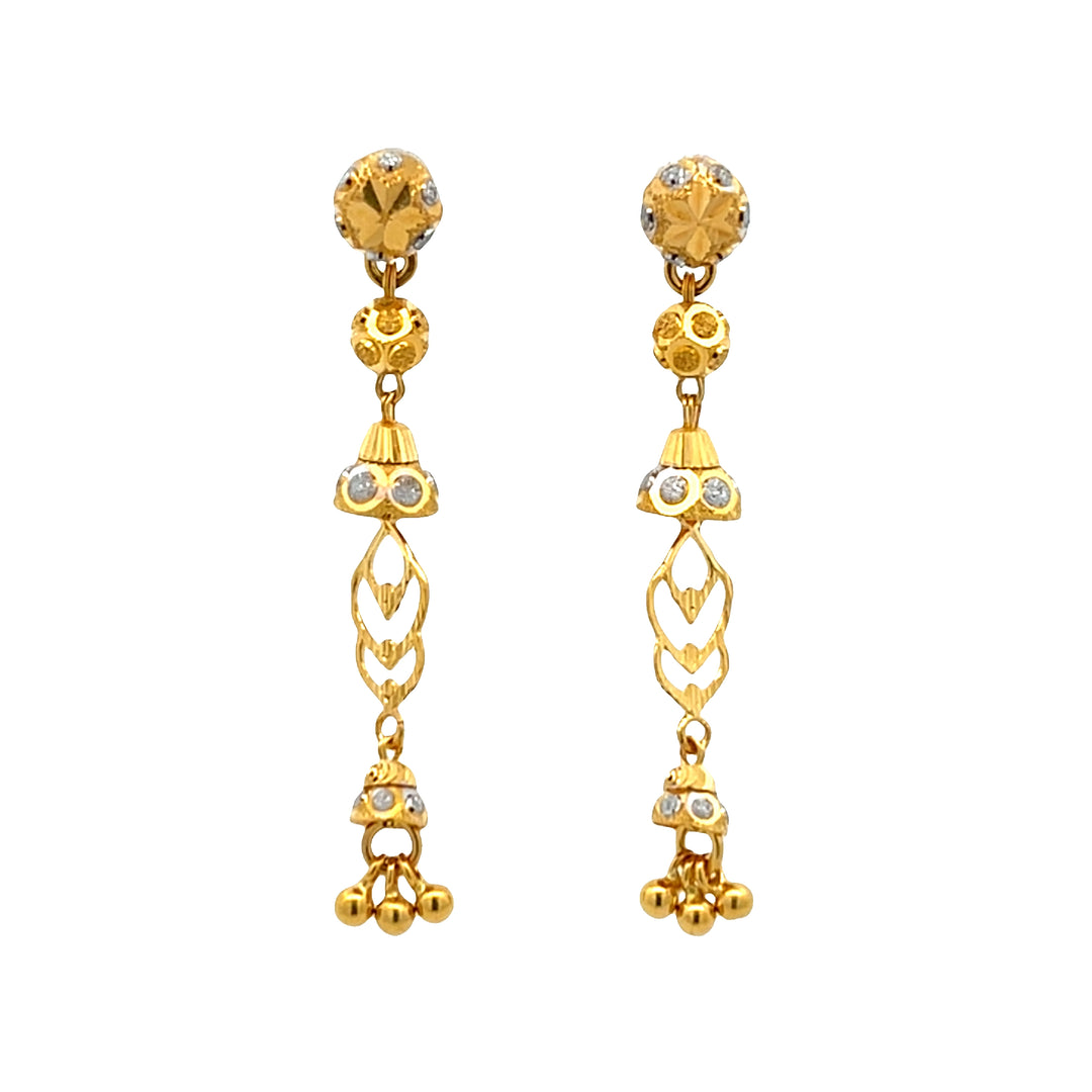 22K Yellow Gold Elegant Dangle Earrings with Screw Backs