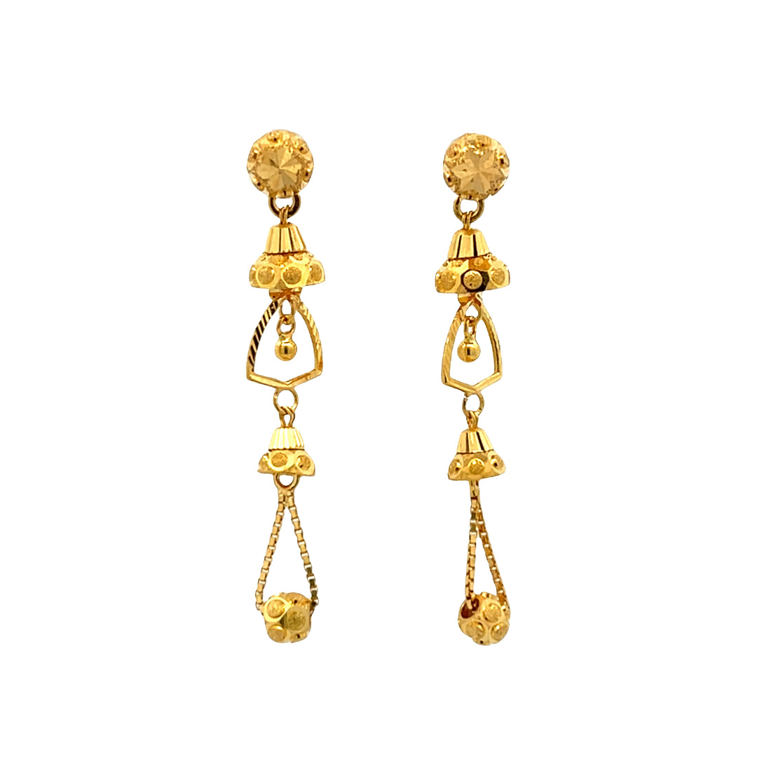 22K Yellow Gold Elegant Dangle Earrings with Secure Screw Backs