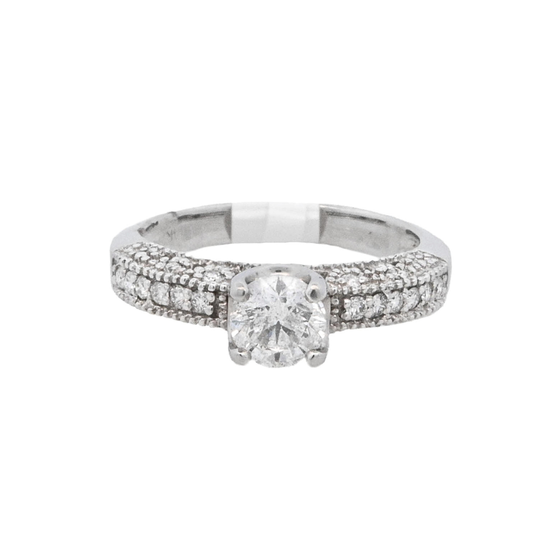 14K White Round Diamond 0.75Ct Vintage Engagement Ring - CLT Jewels