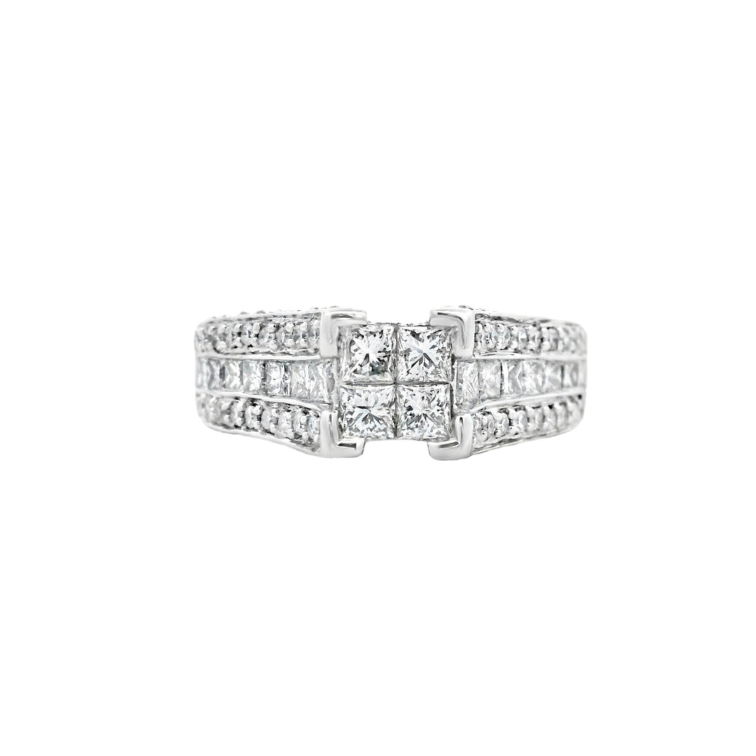 18K White Gold 1.50Ct Round Diamond Cluster Ring - CLT Jewels