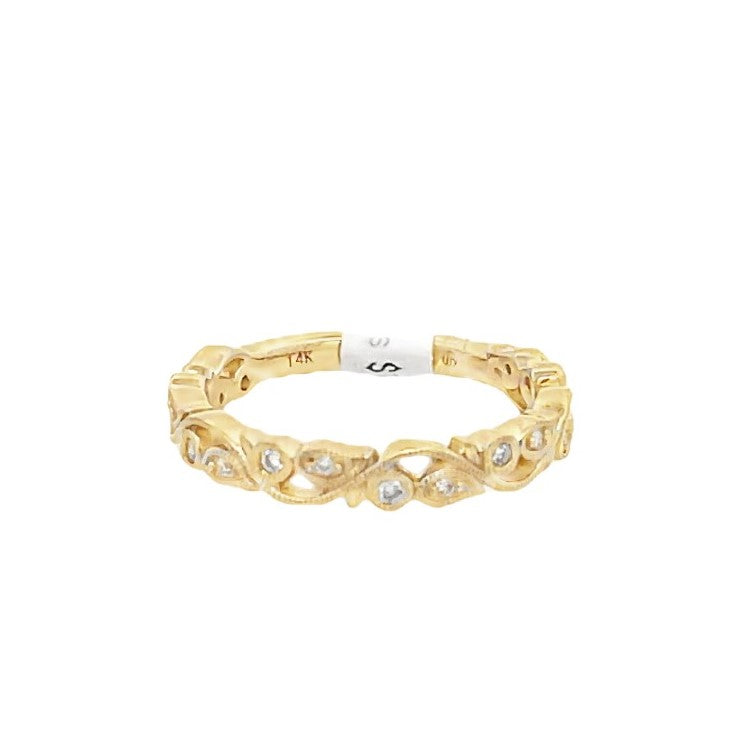14K Yellow Gold 0.10ct Diamond Filigree Women's Wedding Band