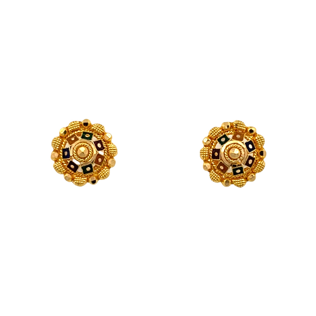 22K Yellow Gold Floral Stud Earrings