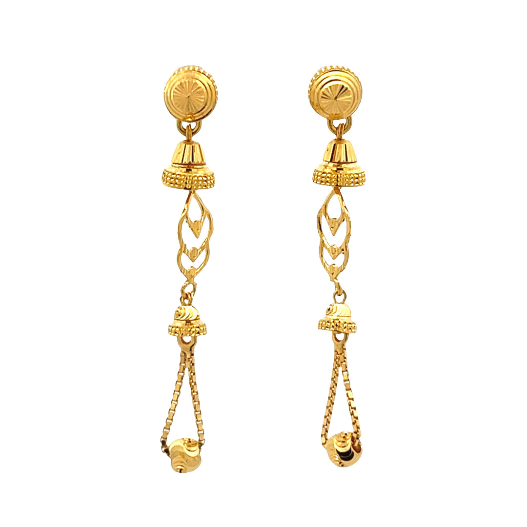 22K Yellow Gold Elegant Dangle Earrings with Secure Screw Backs