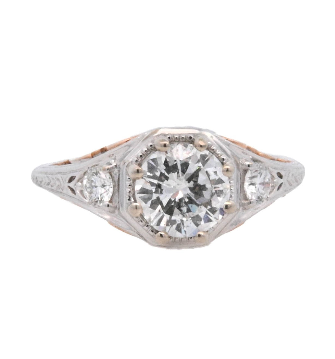 18K Two- Tone Round Diamond 1.01Ct Vintage Engagement Ring - CLT Jewels