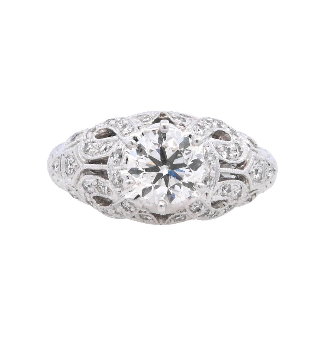 14K White Round Diamond 0.90Ct Vintage Engagement Ring - CLT Jewels