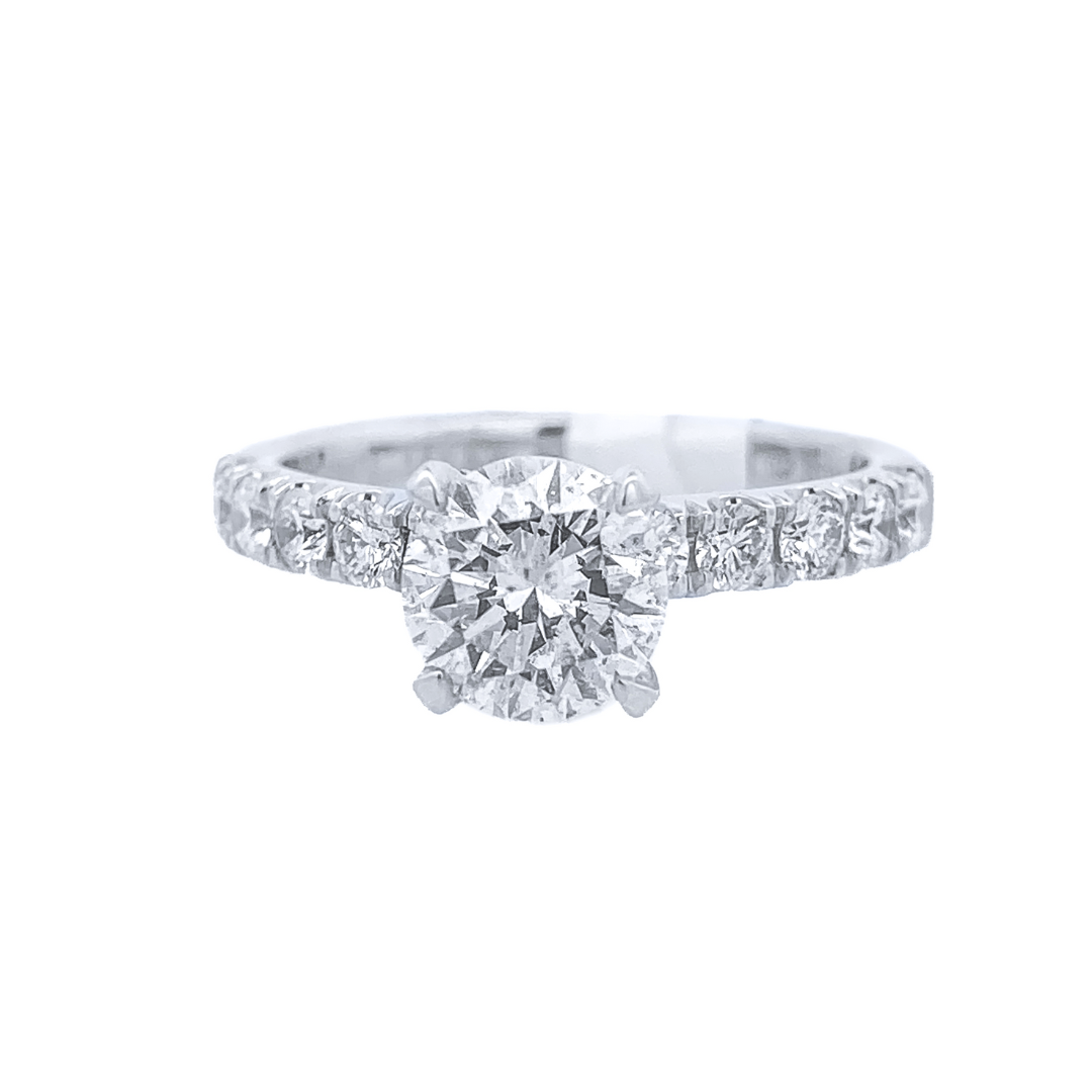 18K White Round Diamond 1.08Ct Solitaire Engagement Ring - CLT Jewels