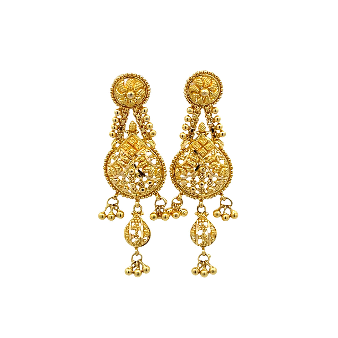 22K Yellow Gold Designer Dangle Earrings with Screw Backs