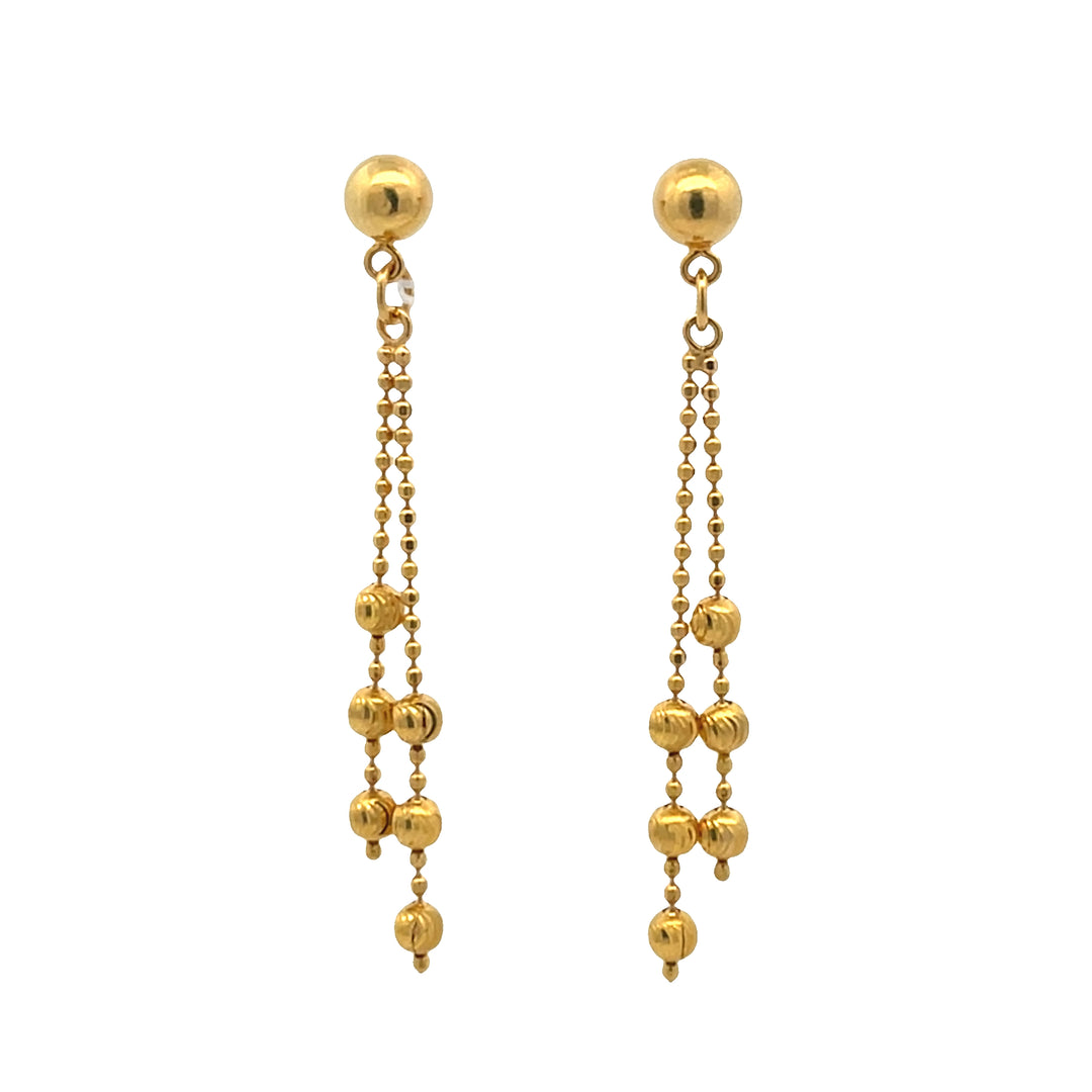 22K Yellow Gold Artisan Bead Dangle Earrings