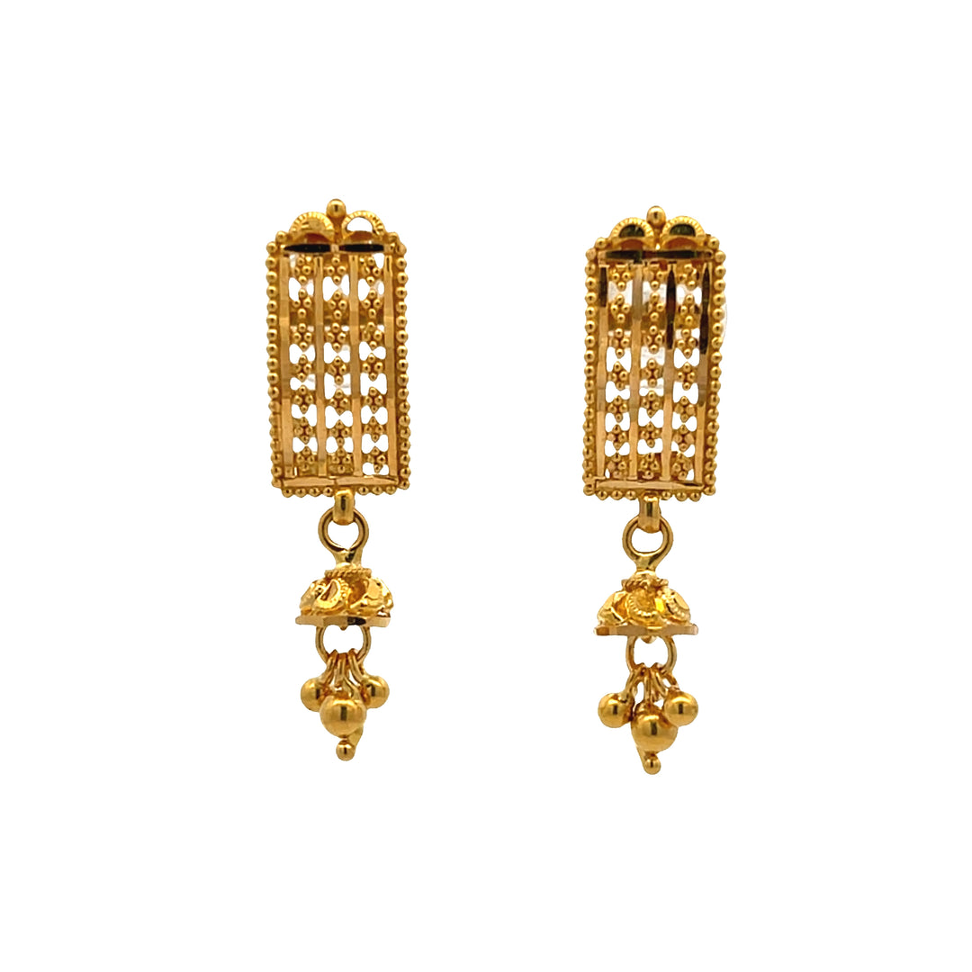 22K Yellow Gold Elegant Dangle Earrings with Secure Screw Backs