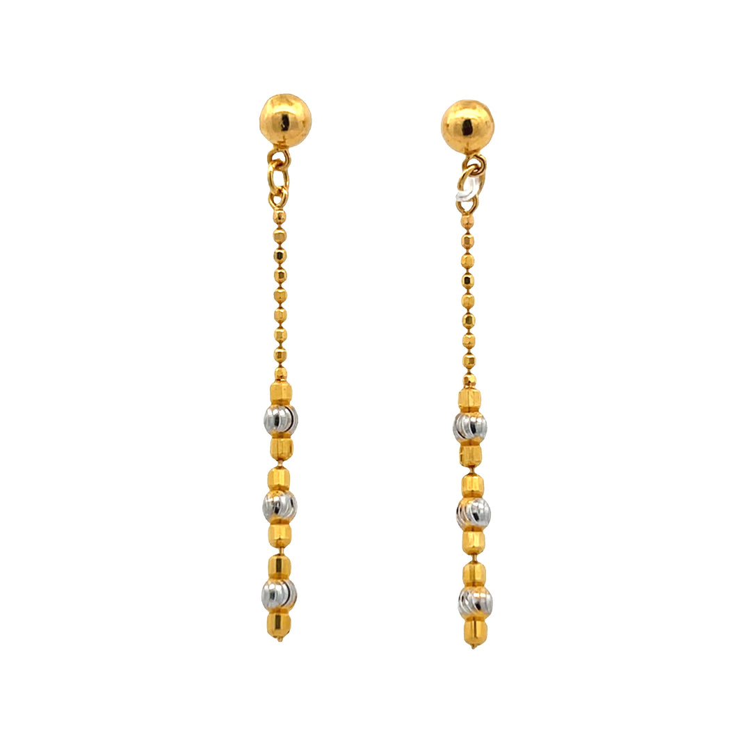 22K Yellow Gold Elegant Dangle Push-Back Bead Earrings