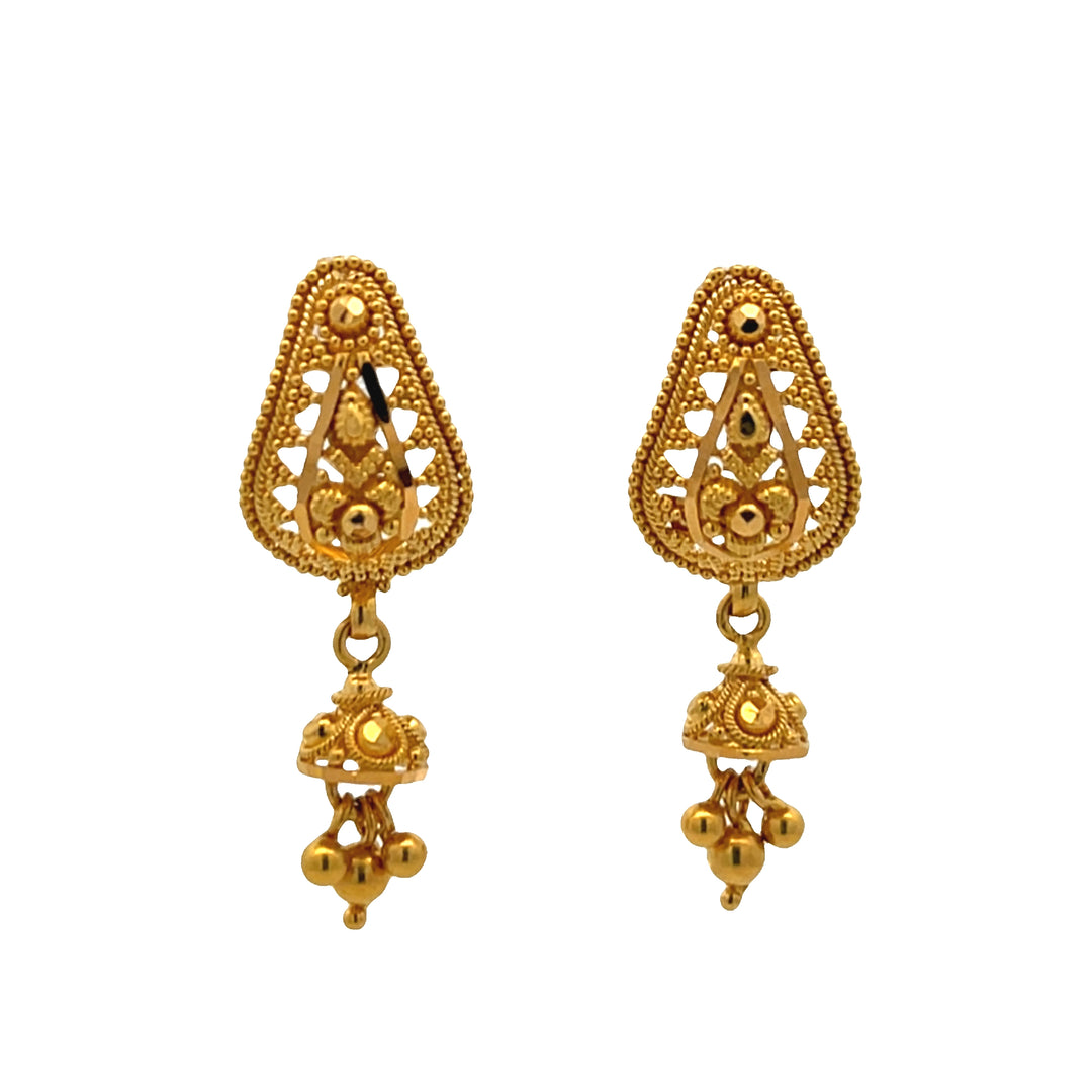 22K Yellow Gold Elegant Dangle Earrings with Screw Backs