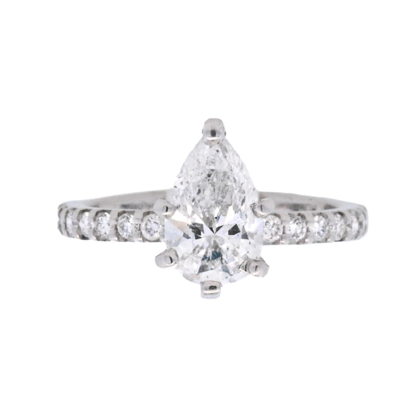 14K White Pear Diamond 0.90Ct Solitaire Engagement Ring - CLT Jewels
