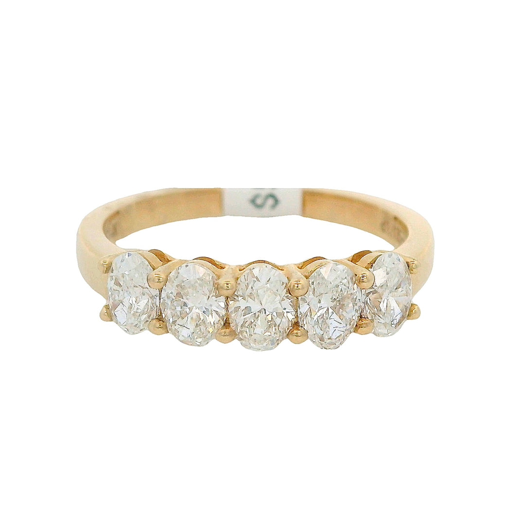 14K Yellow Gold Oval Diamond Wedding Band, Size 6.5