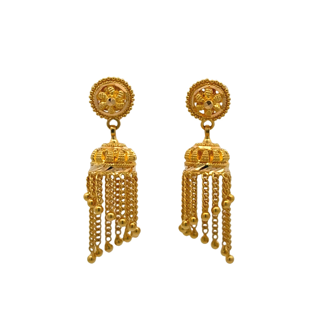 22K Yellow Gold Elegant Dangle Tassel Screw Back Earrings