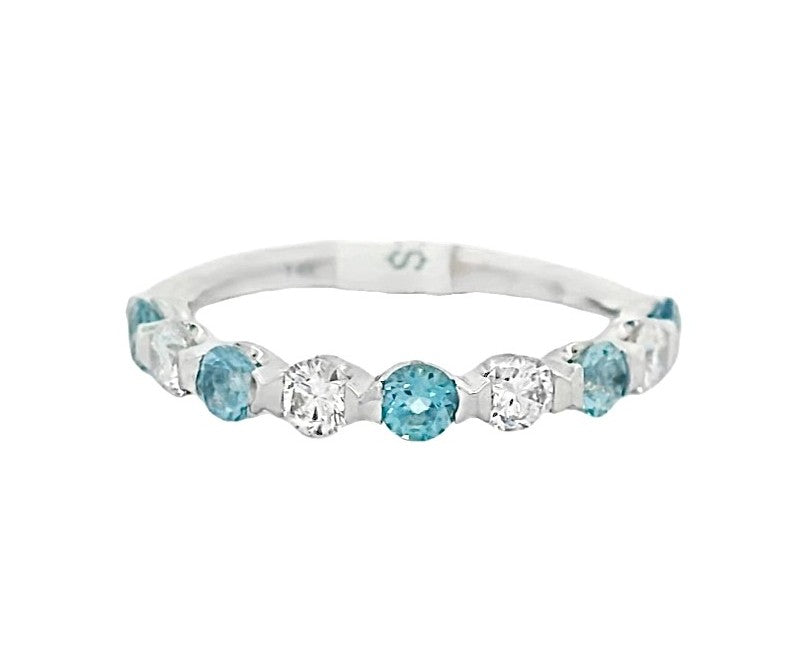 14K White Gold 0.33ct Diamond and Sapphire Half Anniversary Women's Wedding Band
