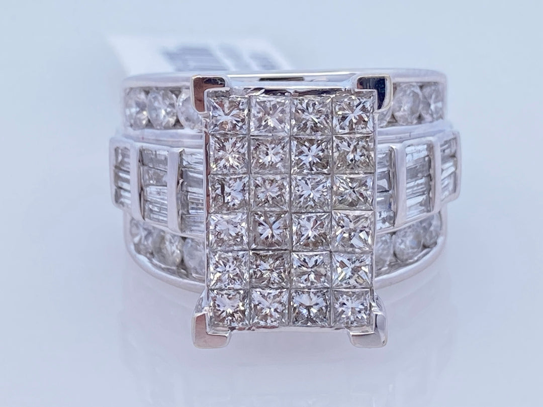 14K White Gold 3.50ct Princess Diamond Cluster Ring - CLT Jewels
