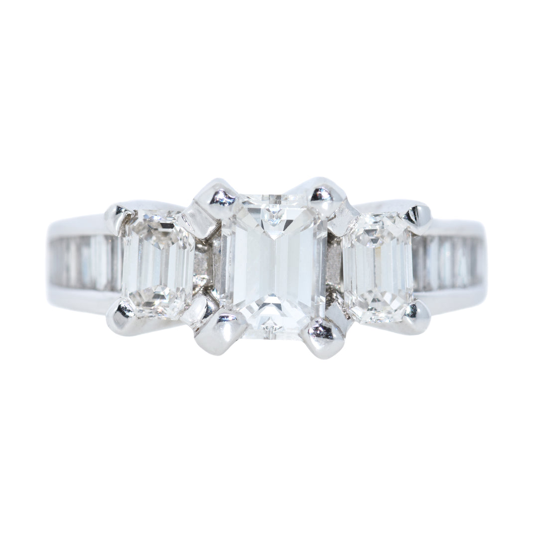 14K White Gold Diamond 1.57Ct Three- Stone Engagement Ring - CLT Jewels