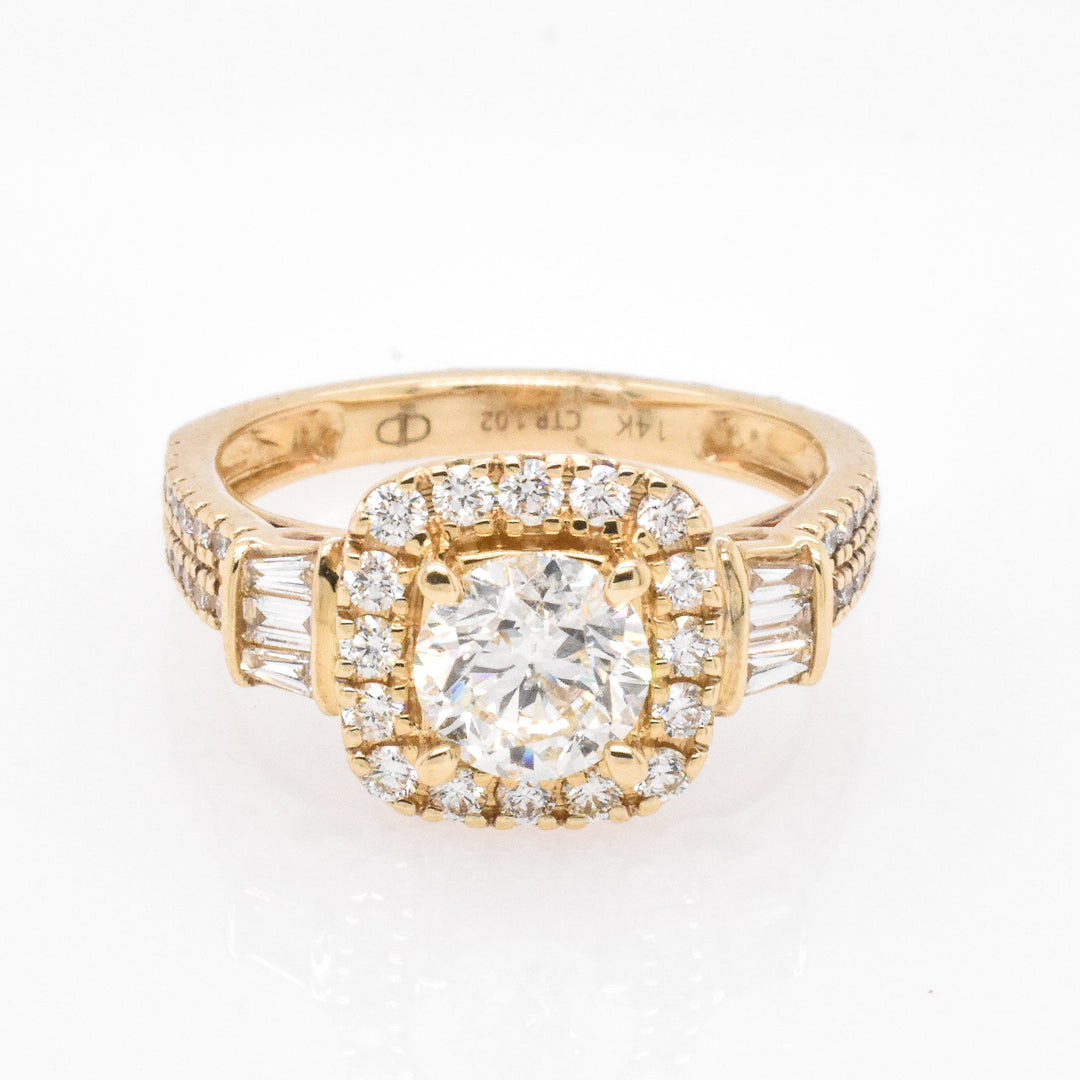 14K Yellow Round Diamond 1.00Ct Halo Engagement Ring