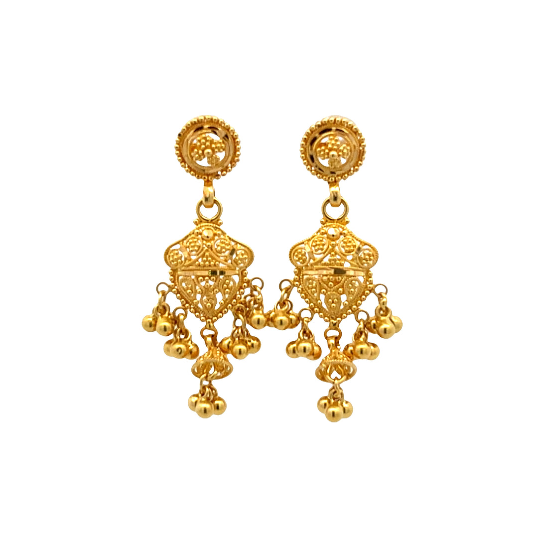 22K Yellow Gold Elegant Dangle Earrings with Secure Screwbacks