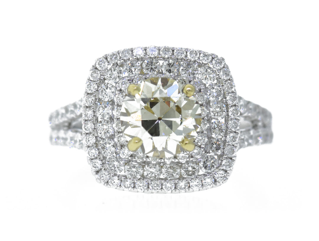 18K White Round Diamond 1.55Ct Halo Engagement Ring