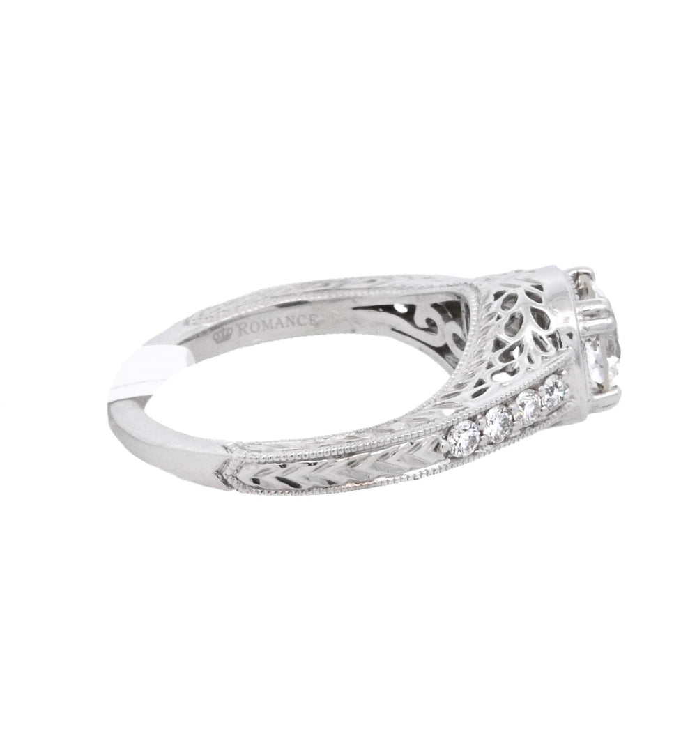 18K White Round Diamond 1.02Ct Vintage Engagement Ring - CLT Jewels