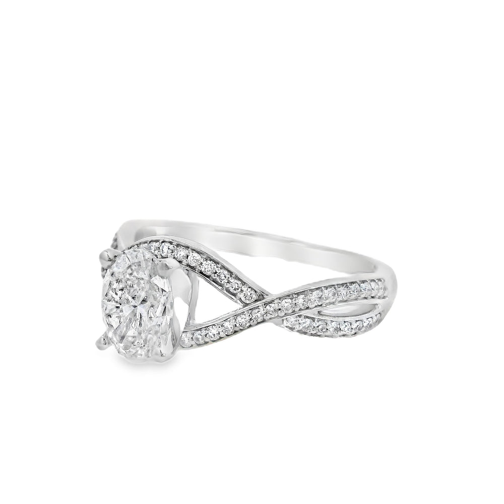 18K White Gold Oval Diamond Vintage Engagement Ring - CLT Jewels